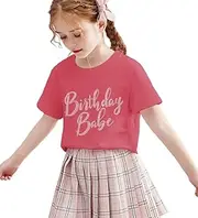 [AFUKUIA] Birthday Babe T-Shirt Kid Girls Glitter Letter Print Birthday Short Sleeve Shirt Sassy Summer Party Tee Tops