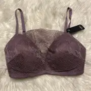 Modern Movement 32D Bra Purple Wire Free Lace Cami Arctic Dust Wireless NEW