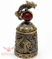 Brass Amber Figurine Bell with the Chinese Dragon on top Symbol of 2024 IronWork