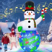 7Ft Christmas Inflatables Snowman Built-in Music Box & Rotating Colorful LED ...