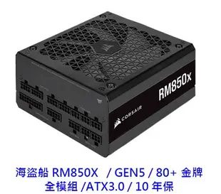 CORSAIR 海盜船 RM850X 850W 金牌 電源供應器 全模組 全日系 ATX3 PCIe5 電供