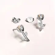 Solid 925 Signature Silver Tulip Opening Pearl Stud Earrings