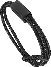 [Forge & Foundry] Men's Genuine Interwoven Leather Braided Bracelet with Stainless Steel Clasp (Adjustable Size) | "Drayton" | Refined Hand-Crafted Jewelry, Designed by Jewelers, Forged for Men