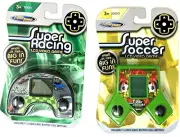 Techno Source Handheld Super soccer, Super Racing Video Games 2006 NIP Mini LCD