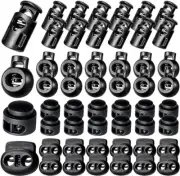 52Pcs Plastic Cord Locks, Single Double Hole Spring Cord Locks, Black Drawstr...