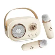 C20 Mini Karaoke Machine Retro Radio Bluetooth Speaker With 2 Wireless Microphone for Home Party-Yellow