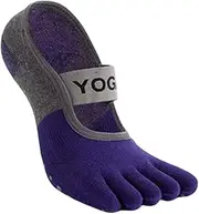 [Generisch] Yoga Toe Socks with Elastic Band, Non-Slip Pilates Socks, Purple and Grey, Purple and black, 4.5-9 US