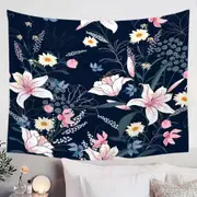 White Pink and Blue Flowers Tapestry