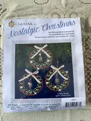 Solid Oak Nostalgic Christmas Beaded Crystal Ornaments Kit Set of 3 Unopened