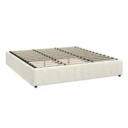 Oikiture Bed Frame King Size Gas Lift Storage Base Velvet Cream FURB