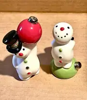 Vintage Hallmark Ceramic Salt Pepper Shakers Snowmen with Christmas Ornaments