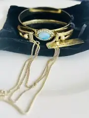 SW WILDEST DREAMS ARM CUFF WITH CHAINS & SW BANGLE WITH BLUE GEMSTONE & CRYSTALS