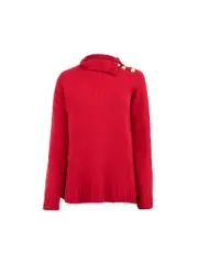 Red Wool Knit Buttoned Turtleneck Jumper