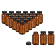 8.5oz/250ml Glass Wide Mouth Packer Bottle with Black Ribbed Lid, 24Pcs, Amber