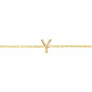 Adjustable Mini Block Letter Initial Y Chain Bracelet Real 14K Yellow Gold