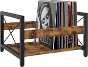 ELITEROO Vinyl Record Holder, Wooden Record Crate Fits 7” -12” Records, Vinyl Shelf Holds up to 50-100 Albums, DVDs, CDs or Files Wood Book Storage Stand Desktop Organizer Box, Rustic Brown