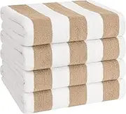 American Soft Linen Cabana Striped Beach Towels, 30x60 inch 4 Piece Oversize Pool Towels, Quick Drying Sand Free Swim Towels, Beige