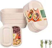 20 Pack Meal Prep Containers with Lids, 28 Oz Take Out Food Containers, 100% Compostable Natural Disposable Paper Fiber - Microwavable Safe, Biodegradable Food Storage, Waterproof and Oil Proof
