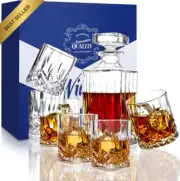 Whiskey Decanter Set 750ml with 6 Twisted Old Fashioned Glasses Scotch Bourbon W