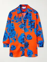 [AZ FACTORY] AZ FACTORY - Floral-print Satin-crepe Shirt - Orange - FR 34 FR 34 Orange