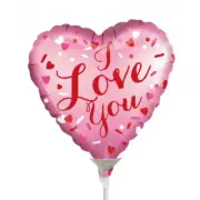 ONE 9" Mylar Inflated "I Love You" Balloon on stick - NEW (styles/colors vary)