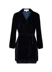Bella Dahl Ribbed Belted Velvet Mini Shirt Dress - Navy - S (UK8-10 / S) S (UK8-10 / S)
