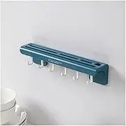 Wall Mounted Kitchen Knife Holder Tool Block with Hooks Storage Rack Spoon Tableware Organizer Home Multi-functional Accessories(Blue)