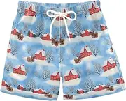 [RPLIFE] Swim Shorts for Boys, Anti Chafe Swim Trunks Boys 2 T, Winter Landscape Blue