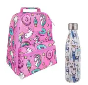 Sachi Insulated Backpack Lunch Bag and Water Bottle 500ml Kit Unicorn & LLama