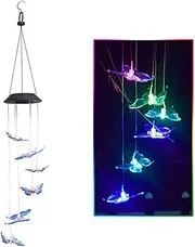 Wind Chimes Solar Powered Wind Chimes Colorful LED RGB Wind Spinner Garden Decor Hanging Light for Balcony Patio Yard Decoration Wind Chimes Outdoor (Size : Butterfly 2)