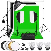 YISITONG 3375W Continuous Lighting Softbox Background System Kit 5-Socket Light Heads 15x 45W Bulb 4 Backdrops Screen 5in1 110cm Reflector Light Boom Arm Stand + Carry Bag