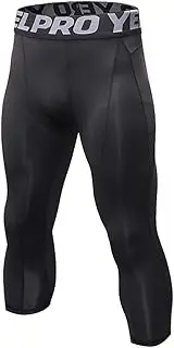 [DaobaMEN] Men's 3/4 Tights Underwear Football Bicycle Compression Fitness Sports Leggings Men Boys, Black, XL
