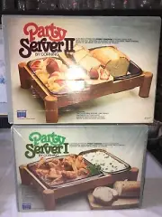 2 VINTAGE New Old Stock CORNING Glass PARTY SERVER I&II Loaf Dish w/ WOOD CRADLE