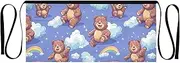 [miaozhen] 3 Pockets Waitress Apron Apron For Servers Cartoon Bears Rainbow Server Apron Short 12" Apron for barbecue Water Resistant, Cartoon Bears Rainbow
