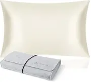 DISANGNI 100% Mulberry Silk Pillowcase for Hair and Skin, Envelope Style, Silk on One Side, Tencel on The Other (White, 1 pc 51x66cm)
