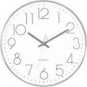 Silver Wall Clock Silent Non-Ticking Battery Operated round Modern Wall Clock fo