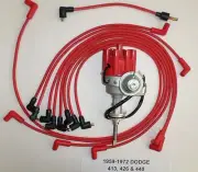 1959-1972 DODGE 440 RED Small Female Cap HEI Distributor & Spark Plug Wires USA
