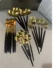 Flatware Cutlery 24 Pc. Black & Gold Stainless Steel Silverware Utensils Sleek