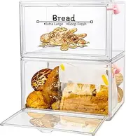 2PCS Bread Bin for Kitchen Storage & Organisation – Large Bread Box for Kitchen Countertop , Stackable Double Layer Bread Storage Container, Clear Bread Boxes for Kitchen Counter, Bread Keeper for Homemade Bread (2 PCS)