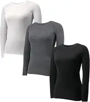 [YUSHOW] Pack of 3 Women's Compression Shirt Long Sleeve Functional Shirt Sports Shirt Fitness Shirt Running Shirt Breathable Jogging Gym Running