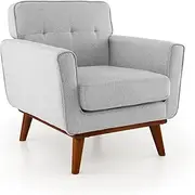 Giantex Modern Accent Chair, Upholstered Linen Fabric Armchair w/Removable Padded Seat Cushion, Solid Rubber Wood Legs, Button Tufted Single Sofa Chair for Living Room, Bedroom, Study (Gray)