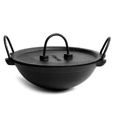 Cast Iron Kadai With Lid Deep Frying Pan For Kitchen Use Pack of 1 Piece