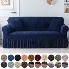 Sofa Cover Skirt for Living Room Plain Stripe Pattern Elastic Couch Slipcover