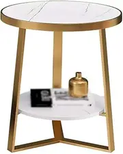Exquisite Bedside Cabinets 2-Tier Marble Coffee Table, Indoor Round Sofa Table Living Room Bedroom Hotel Reception Desk Multifunction Accent Table Basket Table (Color : A, Size : 50 * 50 * 55CM)
