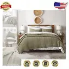Luxurious Olive Green 3-Piece King-Size Quilt Set - Pre-Washed Cotton Comfort
