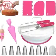 Cake Decorating Kit, 11" Rotating Turntable, Piping Tips, Spatulas & Scrapers, 3
