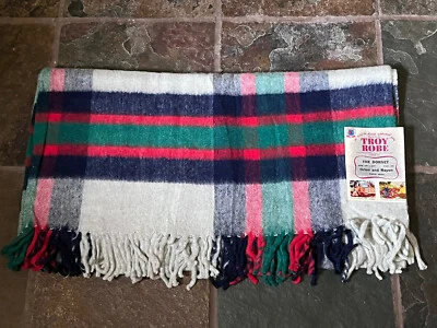 TROY ROBE BLANKET Throw NWT Blue Red Plaid 100% Acrylic Made in USA Vintage NEW