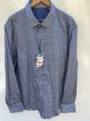Robert Graham Men's 2XL Geometric Long Sleeve Button Up Shirt Blue NWT $198