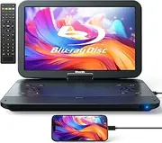 GOnavidio 15.4 Inch Portable Blu Ray DVD Player with HDMI Cable, 270° Rotatable HD 1920 x 1080, Blue Ray Player Portable Includes Rechargeable 5 Hours Battery USB/SD