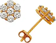 [JewelryWeb] 14k Yellow Gold CZ Simulated Diamond Small Cluster Flower Fancy Post Earrings 6x6mm Stud Earring for Women